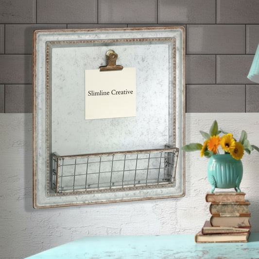 15.2" X 13.2" Rustic Galvanized Metal Magnetic Memo Board Silver - Stonebriar Collection