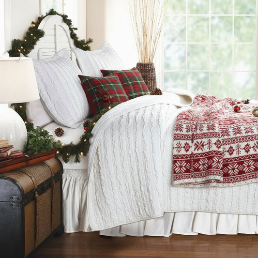King size 3-Piece Quilt Set with 2 Pillow Shams 100% Cotton White