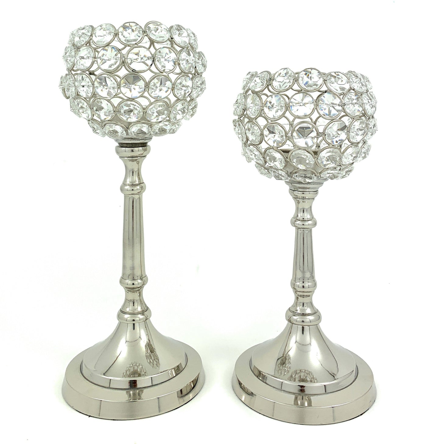 Hurricane Crystal Candle Holder Set of 2, 10" and 8"