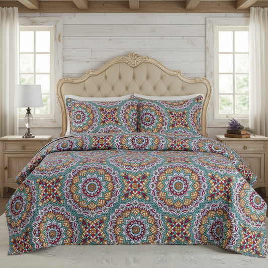Cynthia 3 Piece Reversible Quilt Set - Colorful Patchwork Bedspread | Full/Queen & King