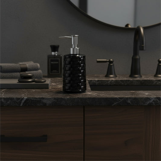 Black Ceramic Soap Dispenser (150ml), Silver pump