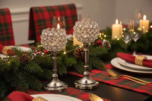 Hurricane Crystal Candle Holder Set of 2, 10" and 8"