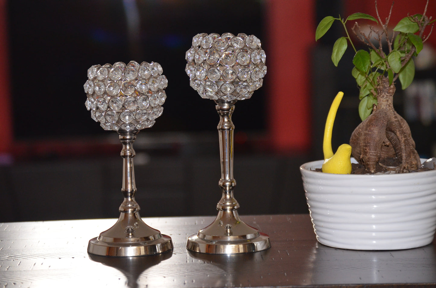 Hurricane Crystal Candle Holder Set of 2, 10" and 8"