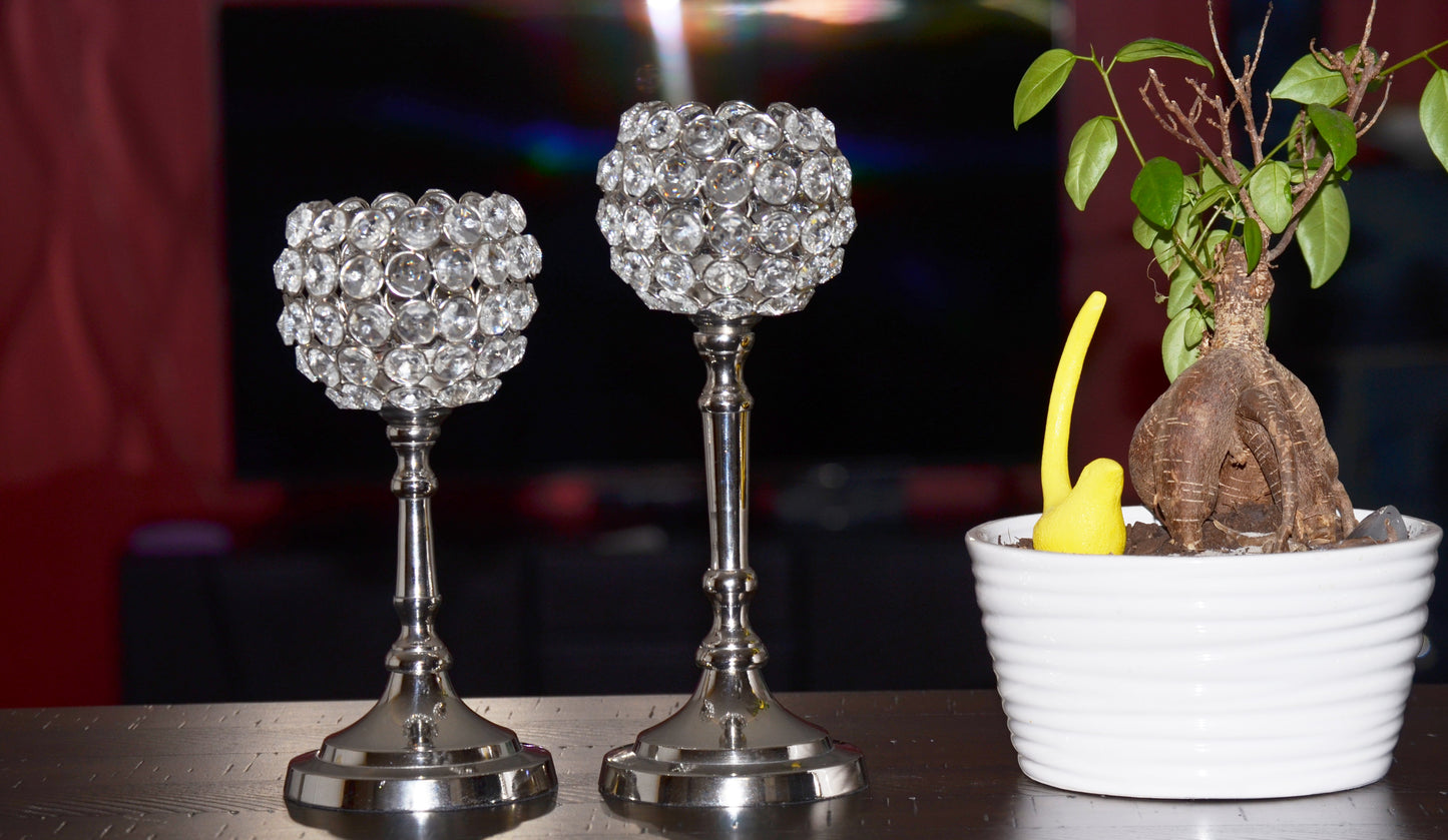 Hurricane Crystal Candle Holder Set of 2, 10" and 8"
