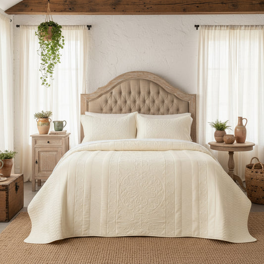 King Quilt Coverlet Set - Embroidered, 3 Piece