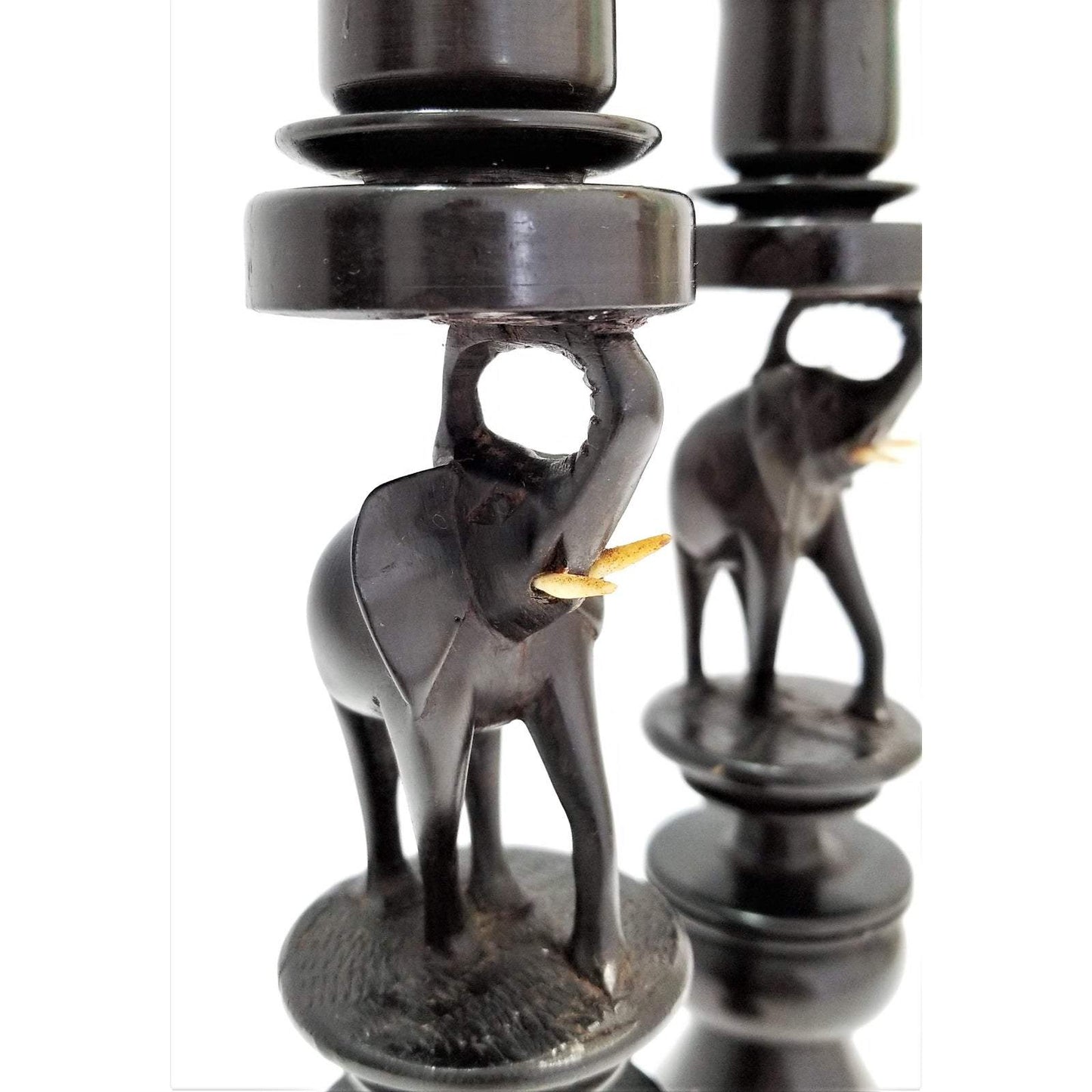 African Ebony Elephant Candle Holders - Set of 2"