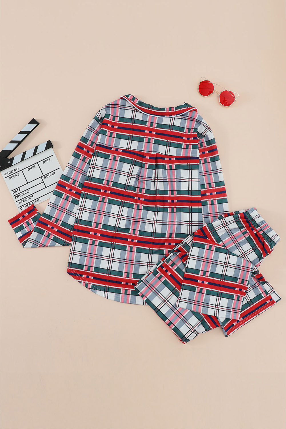 Plaid Button-Down Christmas Pajama Set (lower in back)