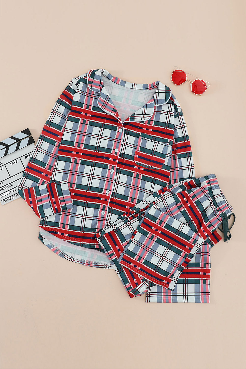 Plaid Button-Down Christmas Pajama Set (lower in back)