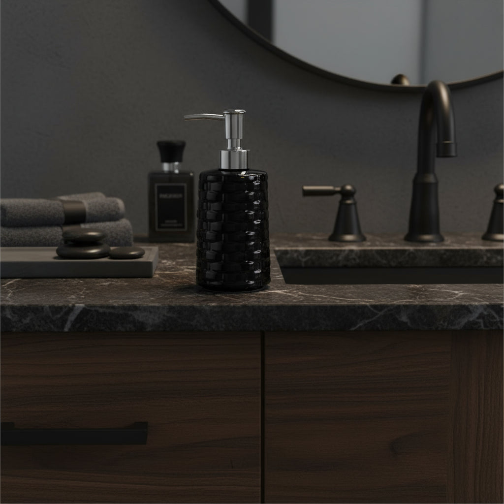 Black Ceramic Soap Dispenser (150ml), Silver pump