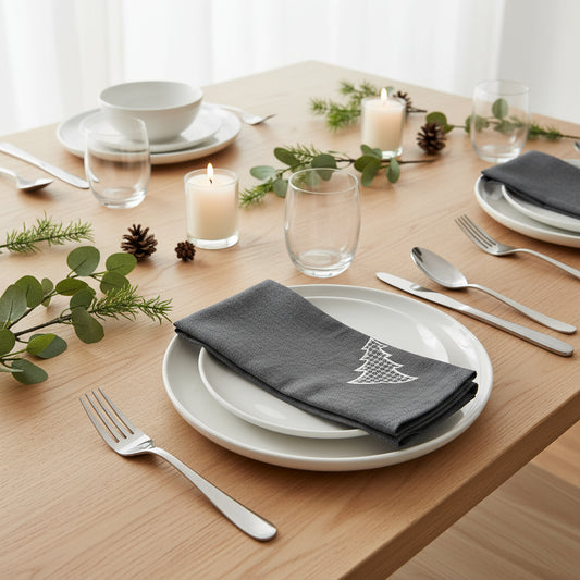Minimalist Grey Fabric Christmas Tree Napkins, Set of 4, 20"x20"