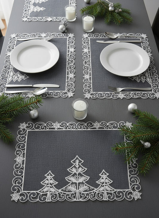 Minimalist Grey Fabric Christmas Tree Placemats, Set of 4 20"x14"