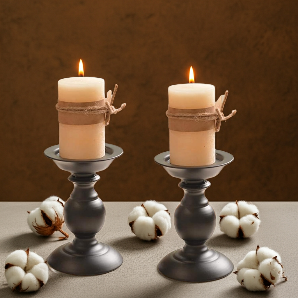 Black Pillar Candle Holders Set of 2 for 3 Inch Candles - Holiday/Wedding Home Decor