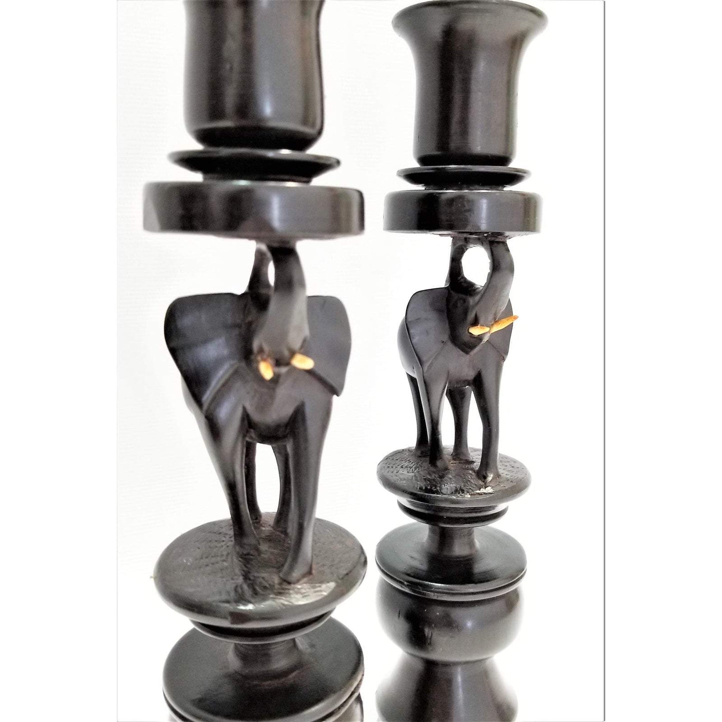 African Ebony Elephant Candle Holders - Set of 2"